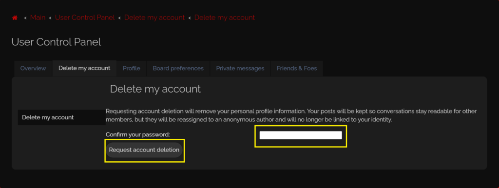 Account Delete step 1